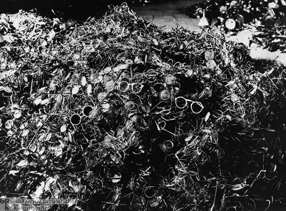 A Mountain of Glasses from the Victims of Auschwitz (1945)